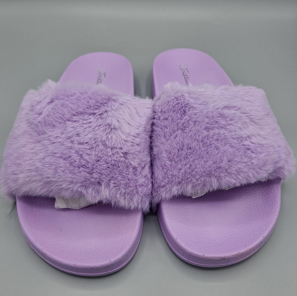 NEW Womens Trillium Lavender Purple Fur Slide Sandals Shoes Size 5 6 7 8 10